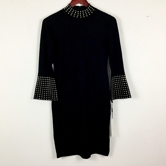 Calvin Klein Gold Studded Black Sweater Dress NWT! - Picture 3 of 4